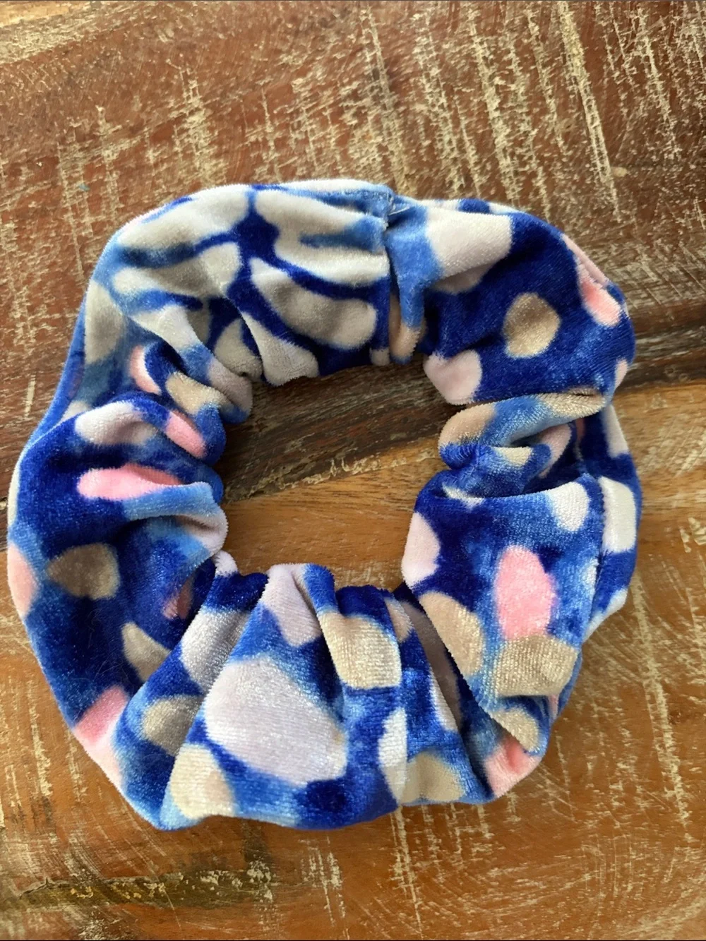 Lilly Pulitzer Blue Velvet Kids Scrunchie with Pink and Cream Spots